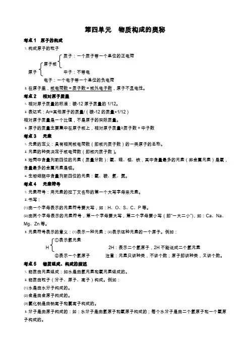 物质构成的奥秘知识点总结