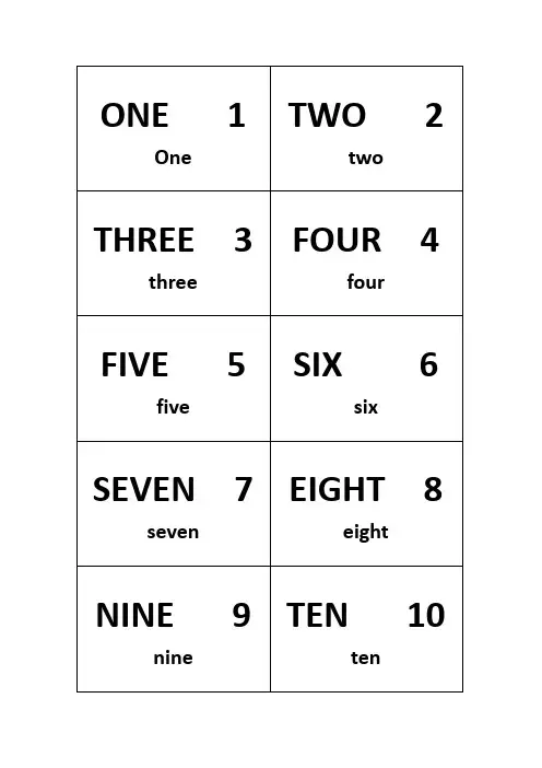 英语卡片数字1-10
