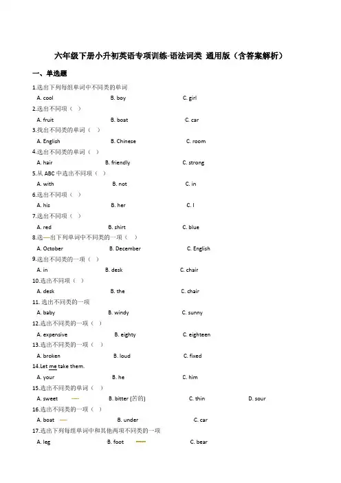 六年级下册英语试题-小升初英语专项训练 语法词类 通用版含答案解析