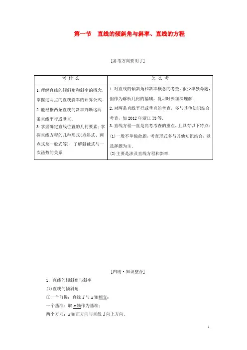 高考数学一轮复习 8.1直线的倾斜角与斜率、直线的方程