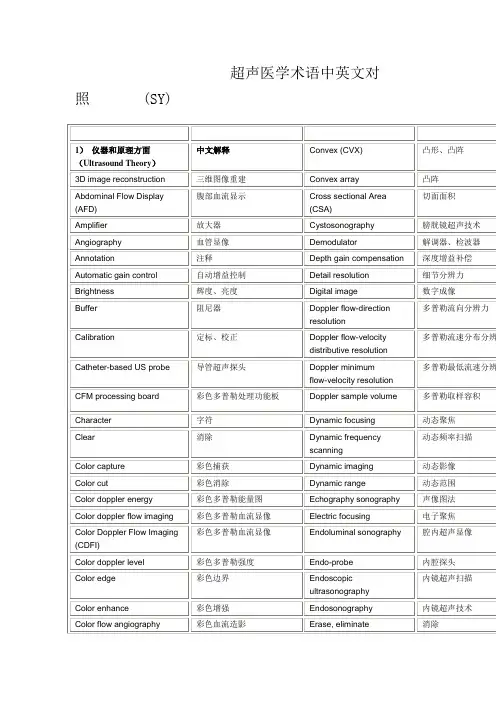 超声医学术语中英文对照SY