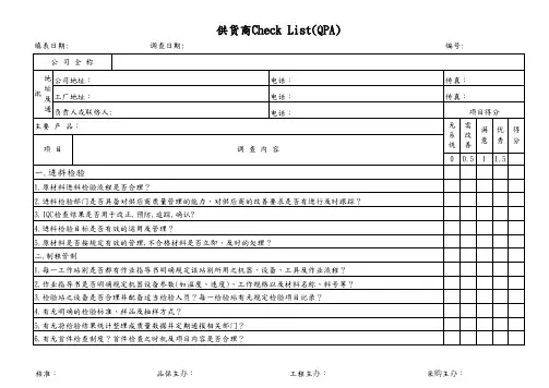 供货商检查表Check List(QPA)
