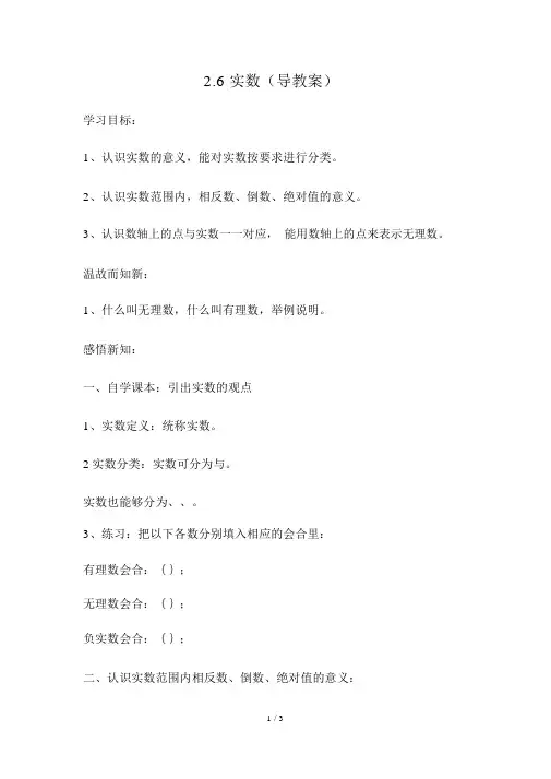 北师大版八年级上册第二章2.6实数导学案