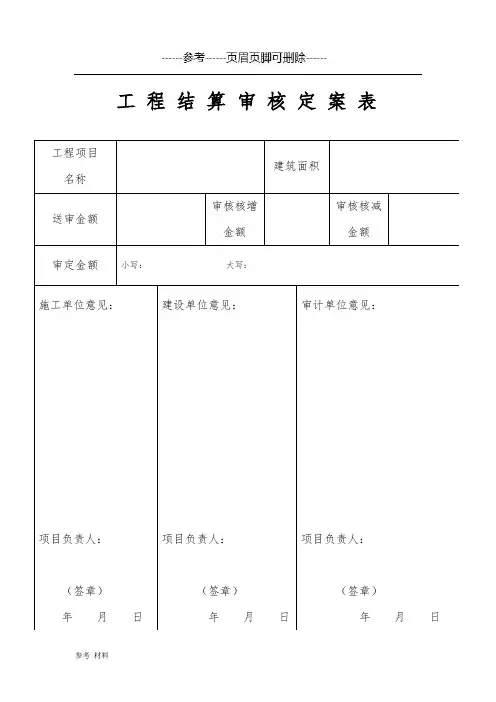 工程结算审核定案表【内容详细】