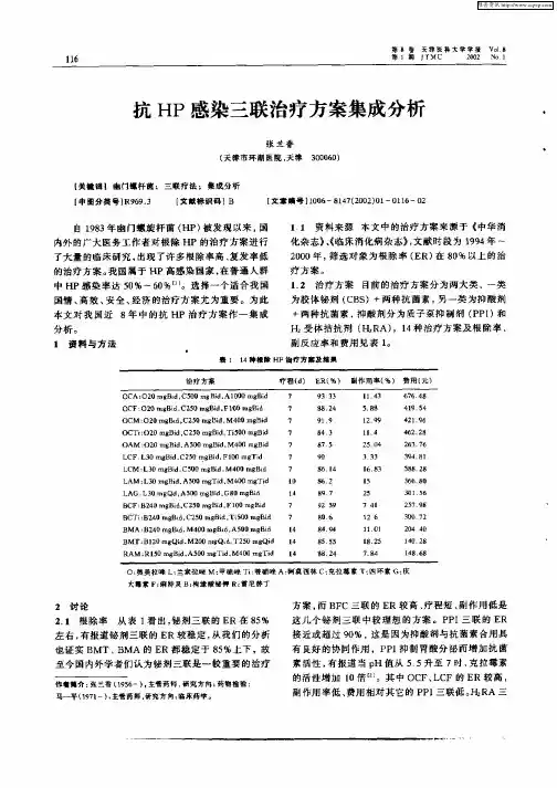 抗HP感染三联治疗方案集成分析