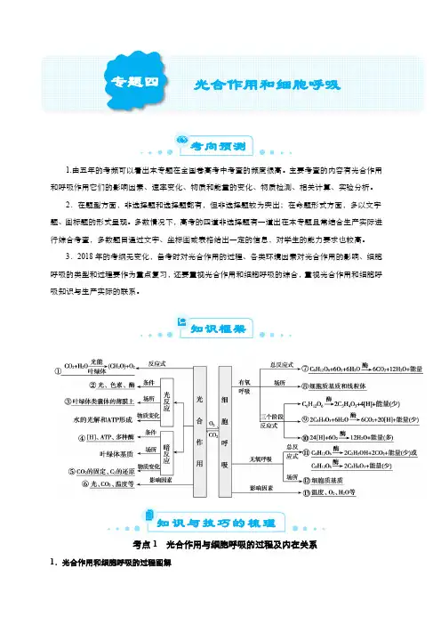 2019届高考生物二轮复习专题4：光合作用和细胞呼吸(含答案)