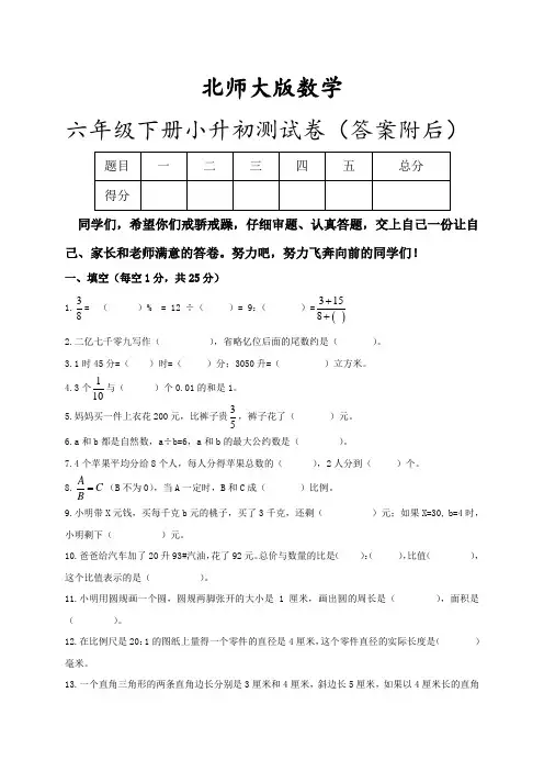 北师大版《小升初数学冲刺题》(附详细答案解析)