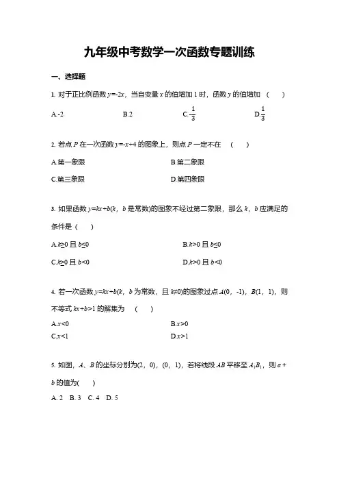 九年级中考数学一次函数专题训练 (含答案)