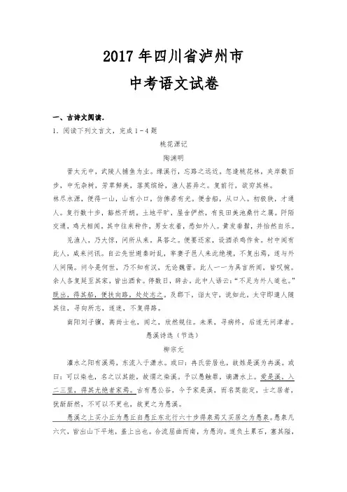 2017四川泸州中考语文试题(含详细解析和答案)