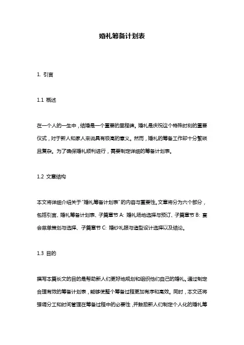 婚礼筹备计划表