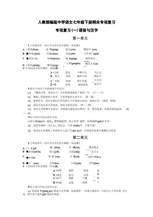 【七年级下册语文部编】期末全套专项复习 含答案.doc