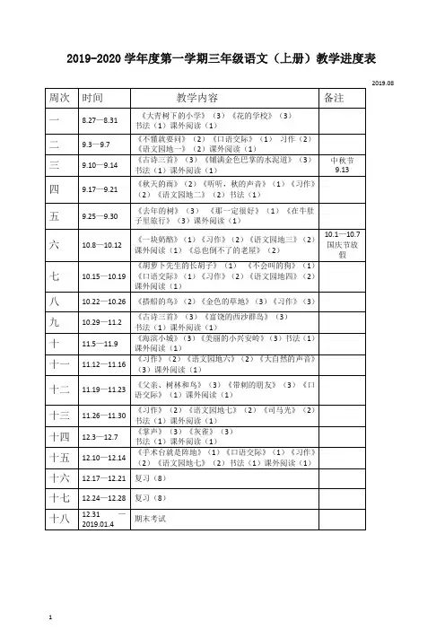 【精编】三年级上册语文教学进度表-人教部编(统编版).doc