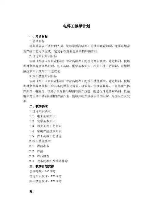 电焊工培训计划
