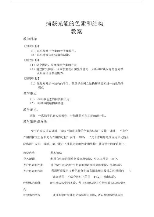 (完整版)捕获光能的色素和结构—教案.doc
