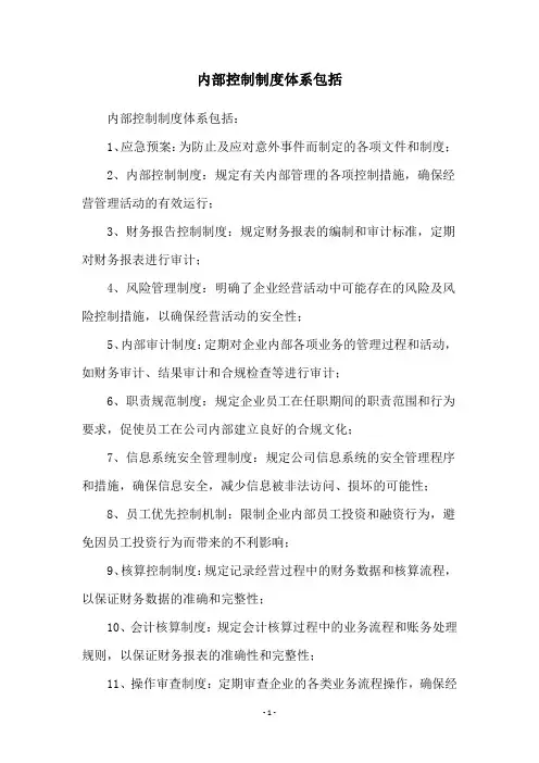 内部控制制度体系包括