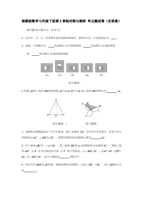 湘教版数学七年级下册第5章轴对称与旋转 单元测试卷(含答案)