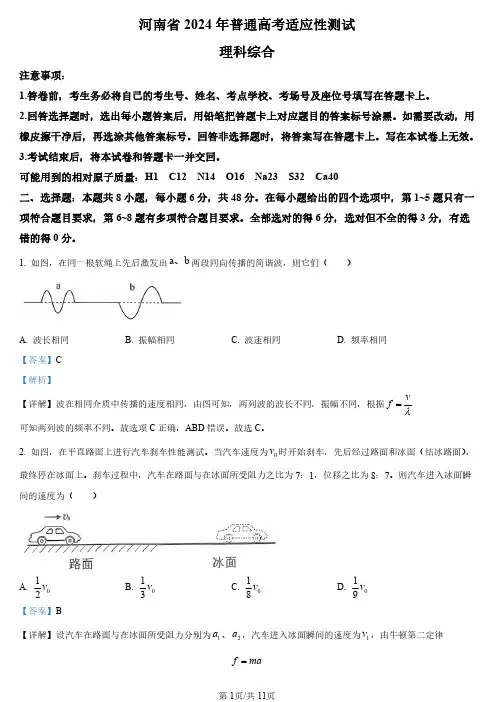 2024年新高考适应性演练理综试题及答案(九省联考河南)