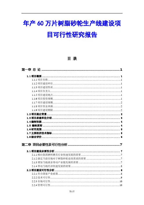 年产60万片树脂砂轮生产线建设项目可行性研究报告