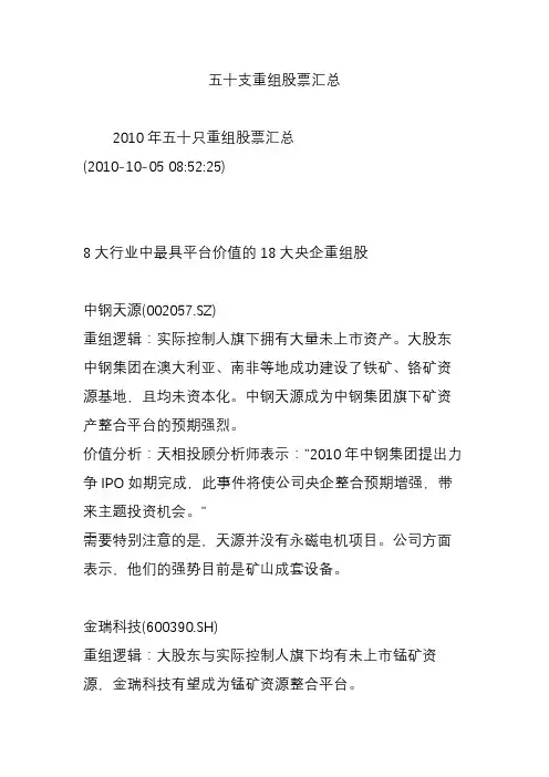 五十支重组股票汇总