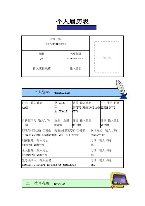 个人履历表表格格式