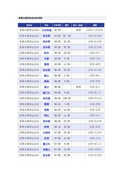 富锦公路客运总站时刻表