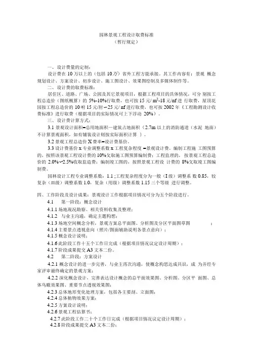 园林景观工程设计取费标准