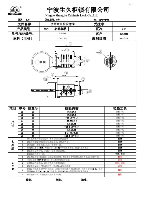 MS748-1锁芯检验标准