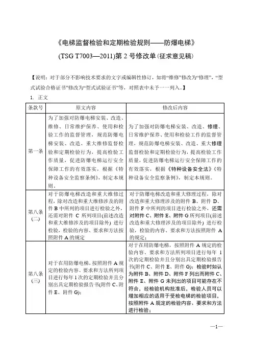 《电梯监督检验和定期检验规则—防爆电梯》(TSG T7003-2009)第2号修改单