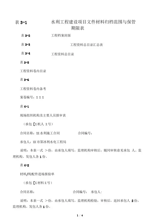 水利工程资料表格