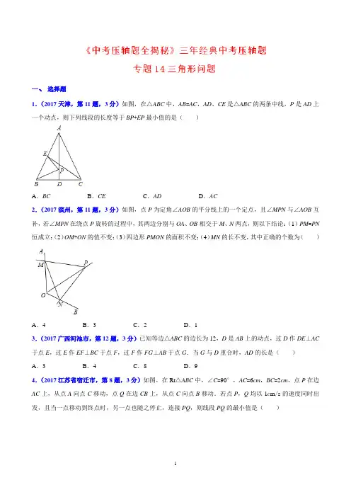 专题14 三角形问题-中考数学压轴题精品专题练(第二期)