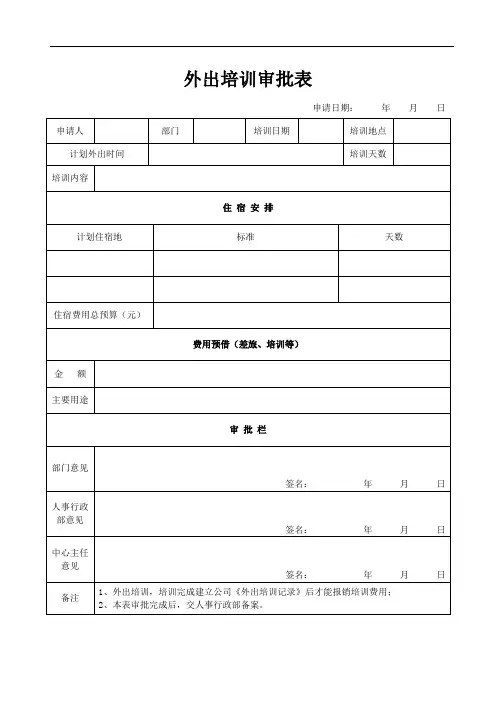 外出培训审批表