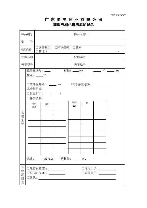 高效液相色谱法检验记录模板