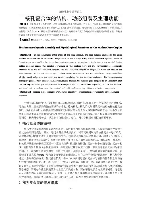 核孔复合体的结构、动态组装及生理功能