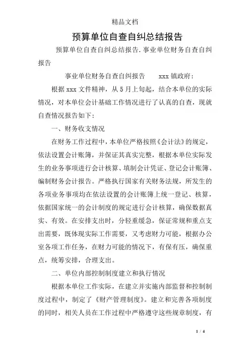 预算单位自查自纠总结报告 2