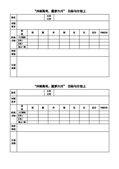 高三高考目标设计表1