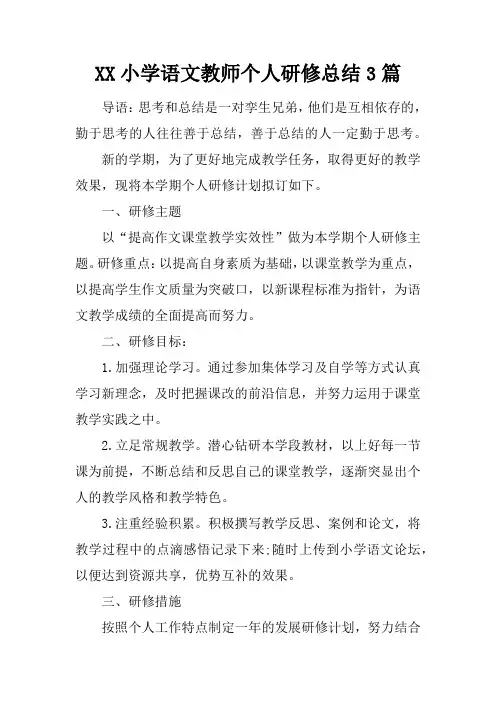 小学语文教师个人研修总结 篇
