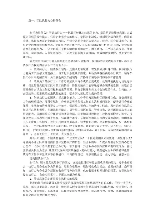 团队执行力培训心得