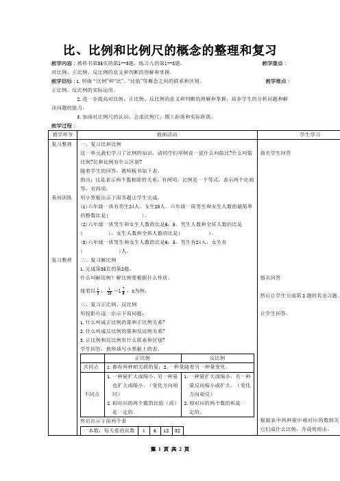 比、比例和比例尺的概念的整理和复习(数学六年级下学期,小学第12册复习教学设计)