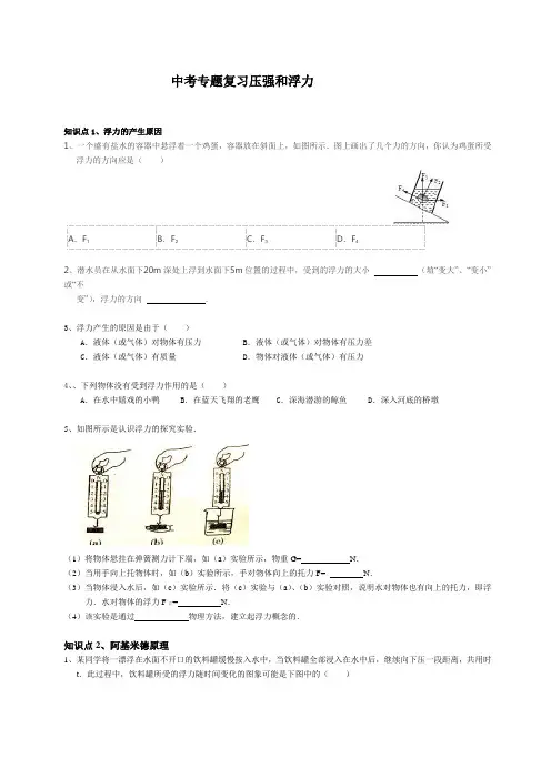 2014年中考物理,专题复习,压强和浮力