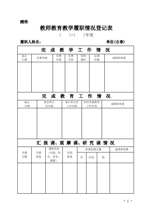 教师教育教学履职情况登记表