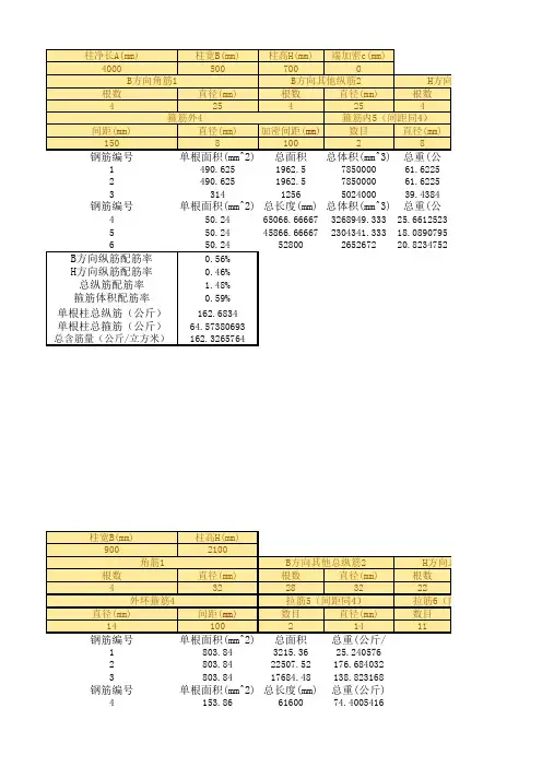 柱钢筋重量计算表格