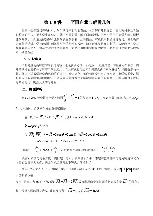 高考数学平面向量与解析几何