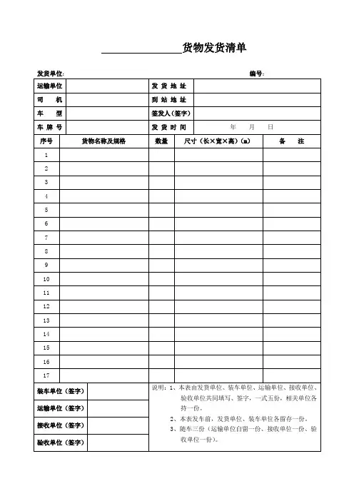 货物发货清单