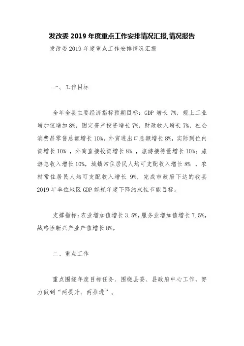 发改委2019年度重点工作安排情况汇报,情况报告【精品范文】