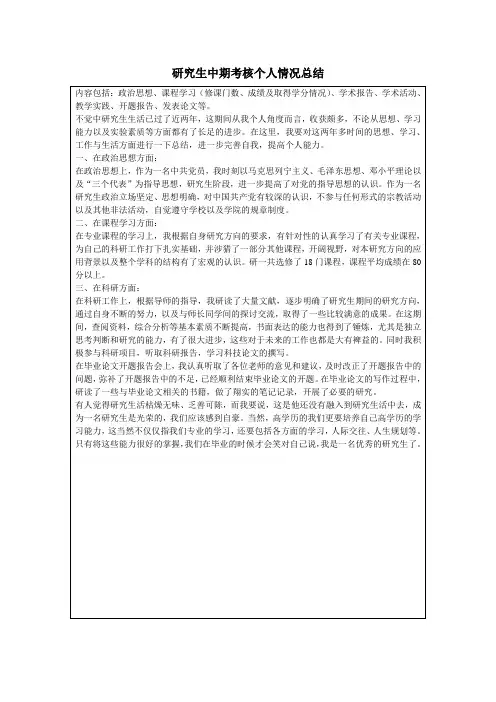 研究生中期考核个人情况总结