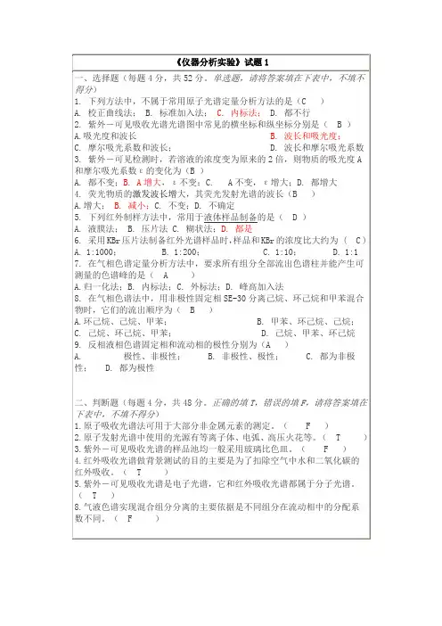 仪器分析实验试题与答案