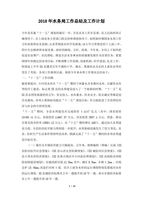 水务局工作总结及工作计划推荐