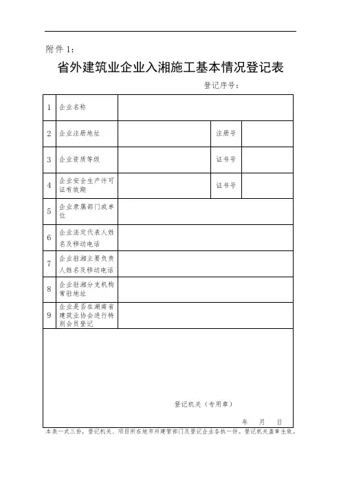 推荐-省外建筑业企业入湘施工登记证 精品