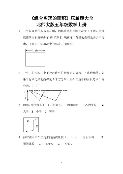 《组合图形的面积》压轴题大全  北师大版数学五年级上册  (8)