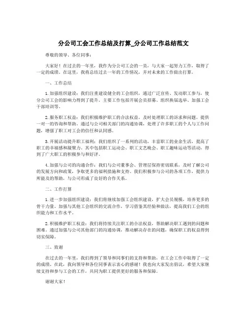 分公司工会工作总结及打算_分公司工作总结范文